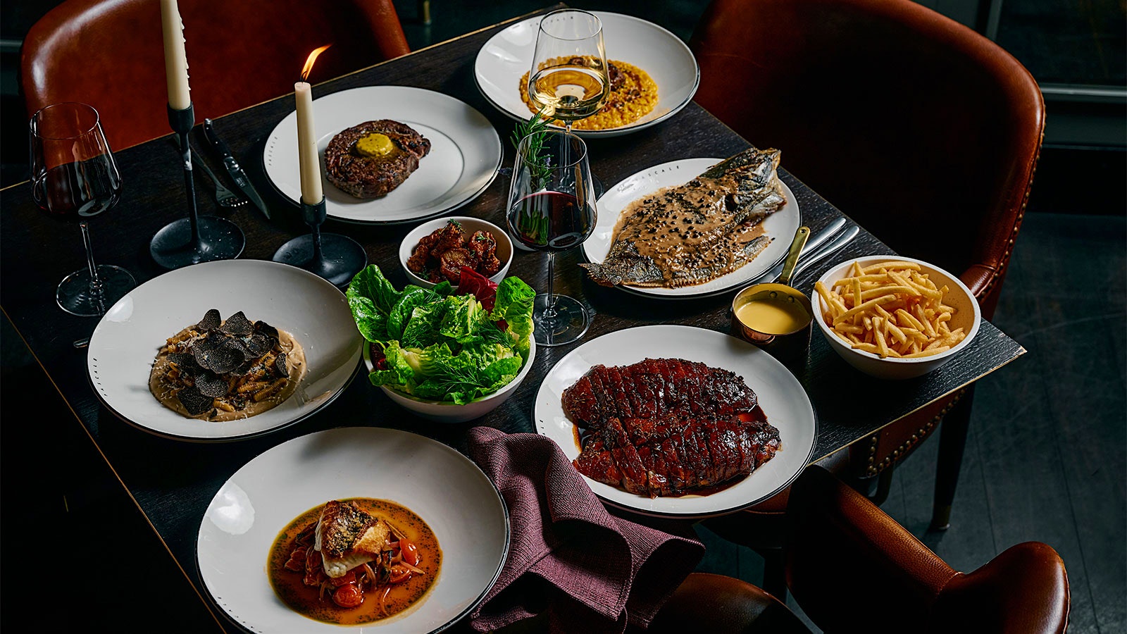 An assortment of dishes and wines from Pascale Bar and Grill